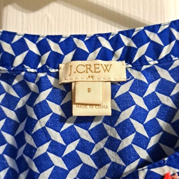 J Crew Sleeveless Blue and White Top with Embroidered Pattern - Picture 3 of 5